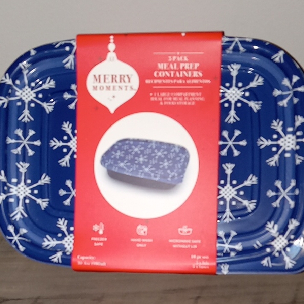Merry Moments Blue Snowflake Meal Prep Containers Set Of 5 New ❄️❄️❄️❄️❄️